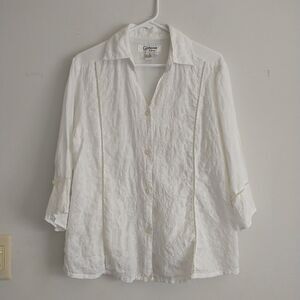 Giorgiana By Naji Blouse Womens 1X/L*White 100%Linen Embroidered Lace Sheer Boho